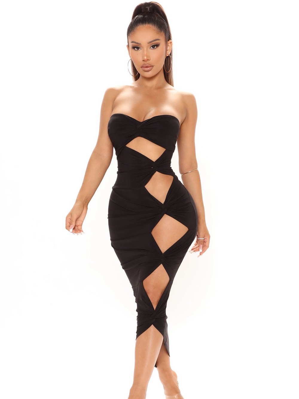 Strapless Black Cutout Midi Dress